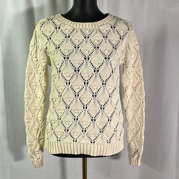 Tommy Hilfiger Sweaters - Tommy Hilfiger Cream Chunky Loose Pom Pom Knit Long Sleeve Cotton Sweater